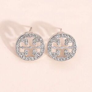 Silver Rhinestone Logo-Inspired Stud Earrings
